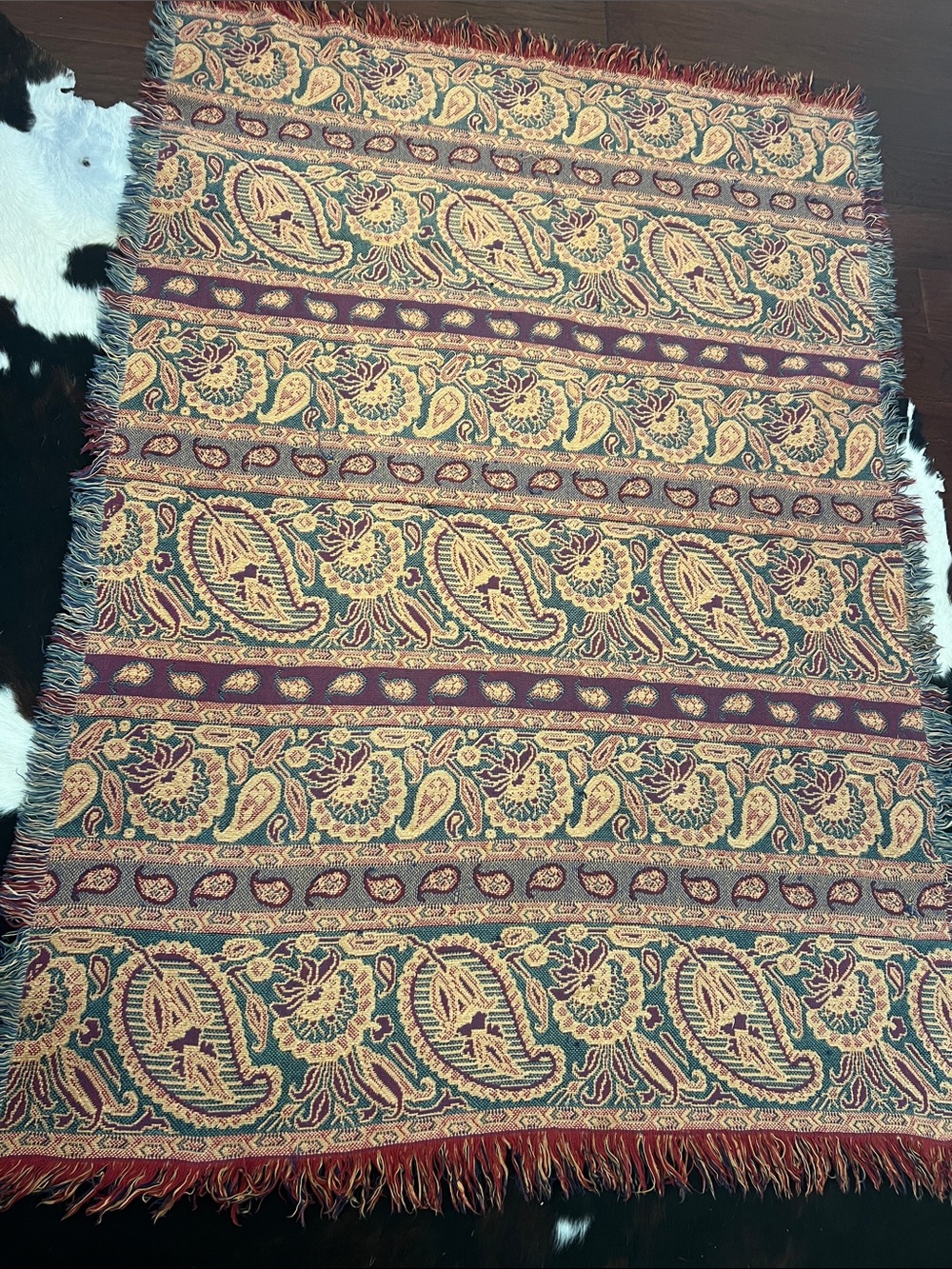 Boho Vintage Western Floral Woven Throw Blanket - Red, Yellow, Green & Blue - Picture 4 of 5